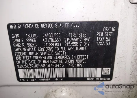 2016 Honda Hr-V Ex from USA, damaged, VIN 3CZRU6H58GM760435